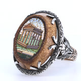 Anello in oro 12k e argento con micromosaico su avventurina, prima metà dell'800