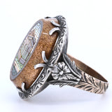 Anello in oro 12k e argento con micromosaico su avventurina, prima metà dell'800