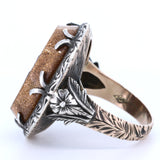 Anello in oro 12k e argento con micromosaico su avventurina, prima metà dell'800