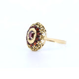 Anello vintage in oro 18K con granati, anni '50/'60