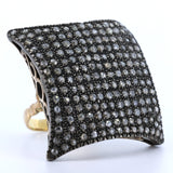 Anello antico in oro 18k e argento con rosette di diamante, anni 40