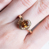 Anello vintage in oro 14K con topazio giallo e diamanti, anni '70