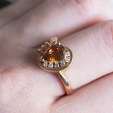 Anello vintage in oro 14K con topazio giallo e diamanti, anni '70