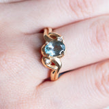 Anello vintage in oro 14K con acquamarina e diamanti, anni '50/'60