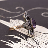 Anello antico in oro 18K e argento, con ametista e rosette, primi del '900 - Antichità Galliera