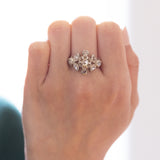 Antique 14K gold and silver ring with rosette cut diamonds, 1910s / 1920s
