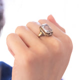 Anello Art Nouveau in oro 14K e argento con acquamarina (3ct ca.), anni '20