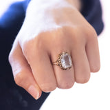 Anello Art Nouveau in oro 14K e argento con acquamarina (3ct ca.), anni '20