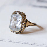 Anello Art Nouveau in oro 14K e argento con acquamarina (3ct ca.), anni '20