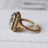 Anello Art Nouveau in oro 14K e argento con acquamarina (3ct ca.), anni '20