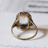 Anello Art Nouveau in oro 14K e argento con acquamarina (3ct ca.), anni '20