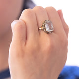 Anello Art Nouveau in oro 14K e argento con acquamarina (3ct ca.), anni '20