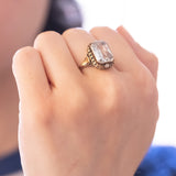 Anello Art Nouveau in oro 14K e argento con acquamarina (3ct ca.), anni '20