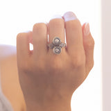 Anello Toi et Moi antico in oro 18K e argento con diamanti, anni '10/'20