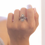 Anello Toi et Moi antico in oro 18K e argento con diamanti, anni '10/'20