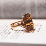 Bague cocktail vintage en or 14 carats avec quartz citrine, années 40/50