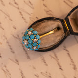 Bague vintage en or 18 carats avec turquoise et perles, 1950