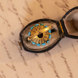 Bague vintage en or 18 carats avec turquoise et perles, 1950