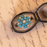 Bague vintage en or 18 carats avec turquoise et perles, 1950