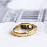 Anello da uomo antico in oro 18K con zaffiri e diamante centrale, primi del '900