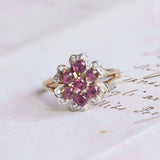 Bague vintage en or 14 carats avec diamants et topazes roses, 1960