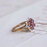 Bague vintage en or 14 carats avec diamants et topazes roses, 1960