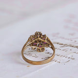 Bague vintage en or 14 carats avec diamants et topazes roses, 1960