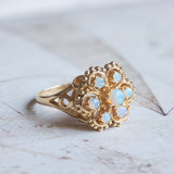 Bague vintage en or 14 carats avec opales, années 50/60