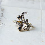 Anello vintage in oro 18K, diamanti e zaffiri, anni '50