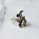 Anello vintage in oro 18K, diamanti e zaffiri, anni '50