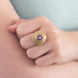Anello vintage in oro 18K con diamante e rubini, anni '40/'50