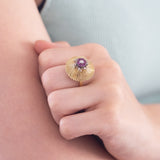 Anello vintage in oro 18K con diamante e rubini, anni '40/'50