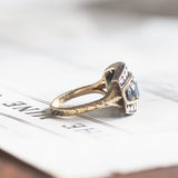 Anello vintage in oro 18K con diamanti e zaffiri, anni '40/'50