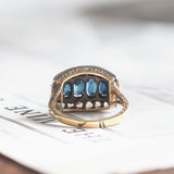 Anello vintage in oro 18K con diamanti e zaffiri, anni '40/'50