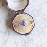Anello vintage in oro 14K con rubino e diamanti, anni '60