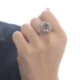 18K gold and silver ring with emerald and diamonds, 1940s