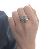 18K gold and silver ring with emerald and diamonds, 1940s