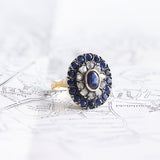 Vintage ring in 12K gold and silver with sapphires and diamonds, 60s / 70s