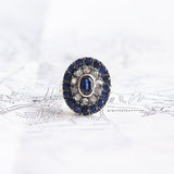 Vintage ring in 12K gold and silver with sapphires and diamonds, 60s / 70s