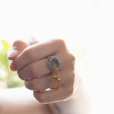 Anello vintage a maglia morbida in oro 14K con turchesi, anni '50