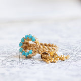 Anello vintage a maglia morbida in oro 14K con turchesi, anni '50