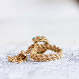 Anello vintage a maglia morbida in oro 14K con turchesi, anni '50