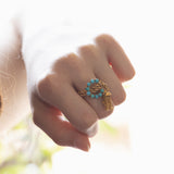 Anello vintage a maglia morbida in oro 14K con turchesi, anni '50