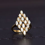 Bague vintage en or 14 carats avec diamants taille marquise, années 1950/1960