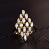 Bague vintage en or 14 carats avec diamants taille marquise, années 1950/1960