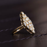 Bague vintage en or 14 carats avec diamants taille marquise, années 1950/1960