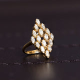 Bague vintage en or 14 carats avec diamants taille marquise, années 1950/1960