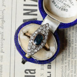 Anello antico a navette in oro 14K con zaffiro e diamanti, primi del '900