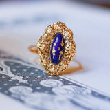 Anello antico francese in oro 18K con smalti blu, anni '40 - Antichità Galliera