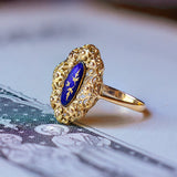 Anello antico francese in oro 18K con smalti blu, anni '40 - Antichità Galliera